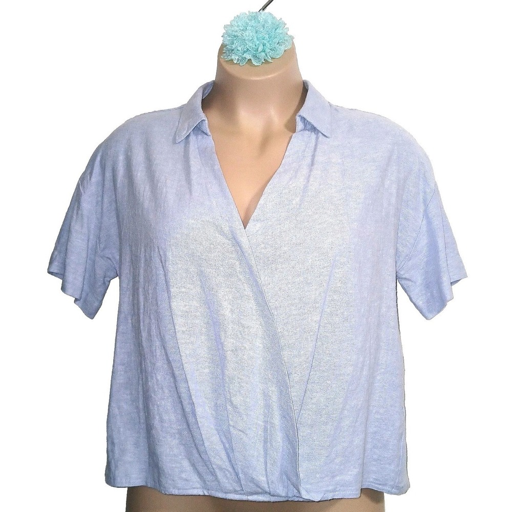 Cable & Gauge Women Top Large Blue Linen Blend Beachy Vacation Resort Eco Casual